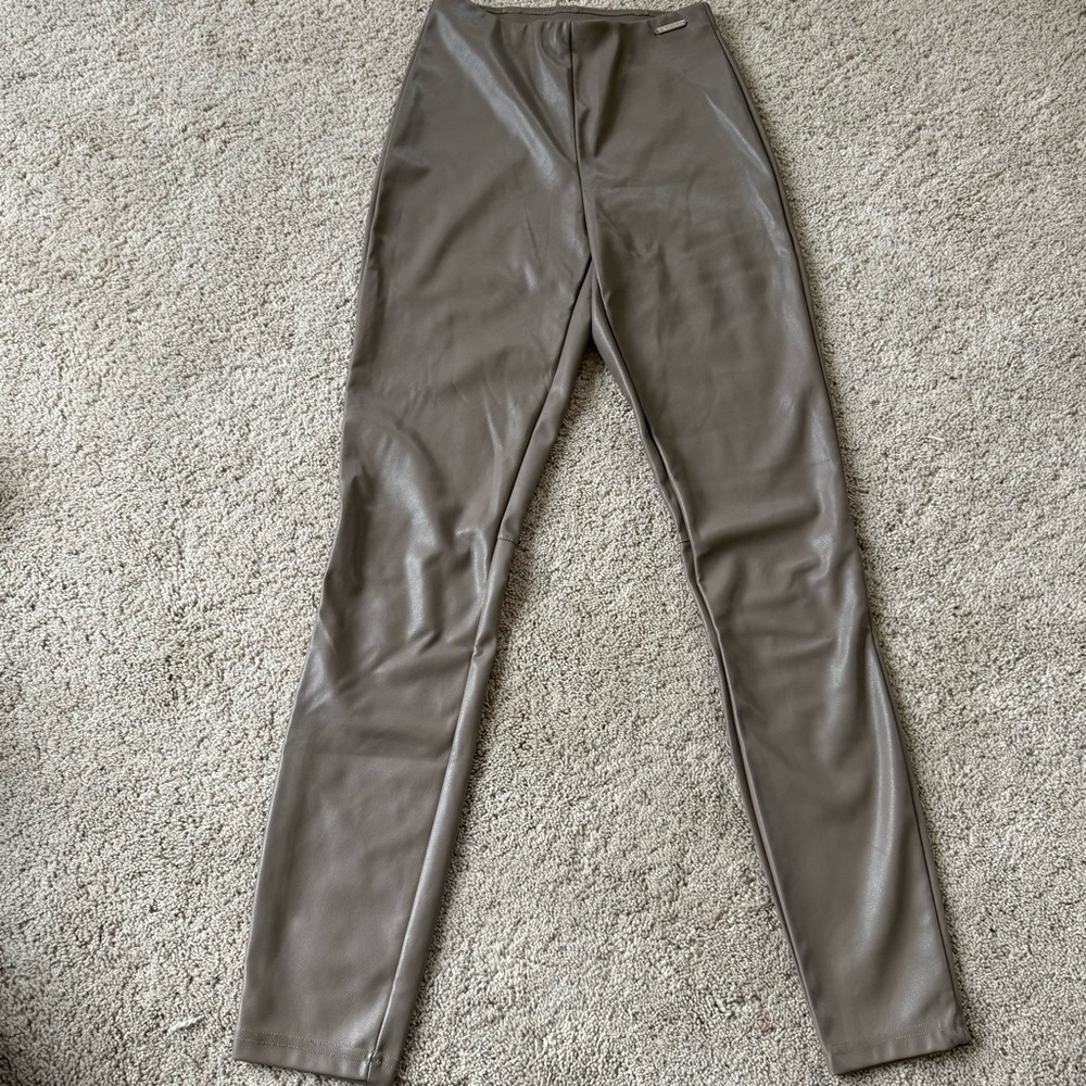 Fabletics Taupe Faux Leather Pants